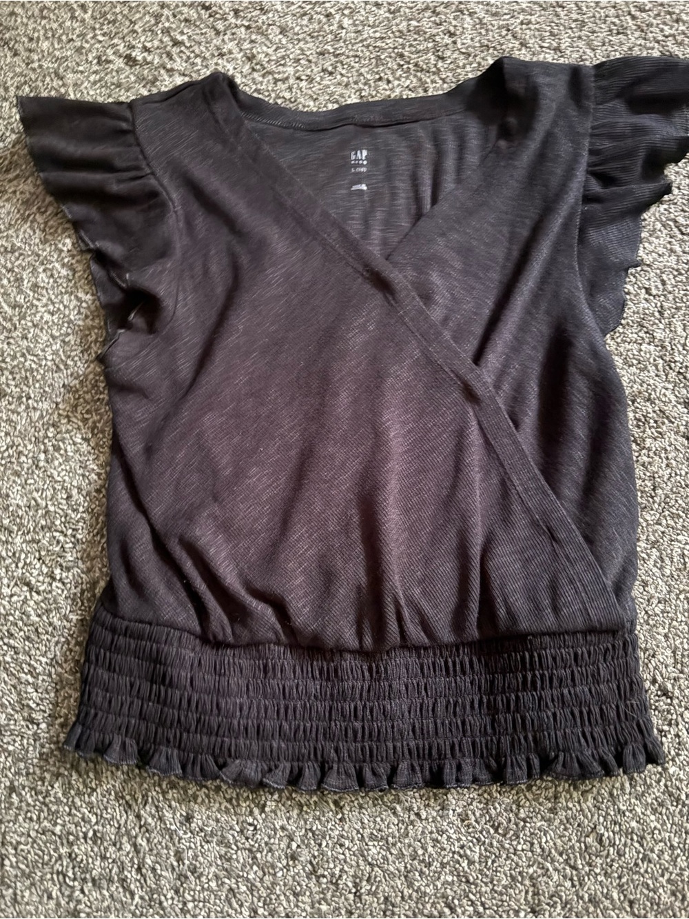 GAP Black Faux-Wrap Ruffle Sleeve Top